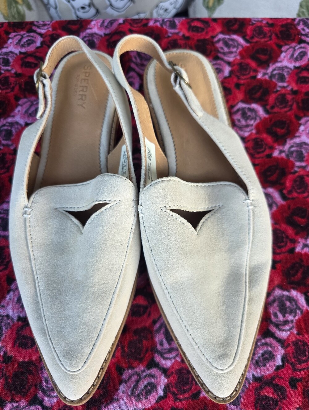 Sperry Cream Suede Pointed Toe Slingback Flats Loafers 8